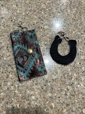 Turquoise & Copper Aztec Card Holder Keychain